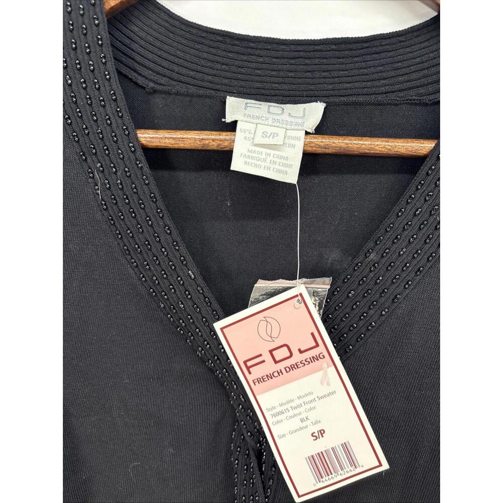 Beaded Twist Front Sweater Top Size S/P French Dressing Jeans Co FDJ Black - Picture 2 of 8